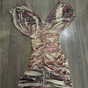 Arden B Cream and pink rutched Dress